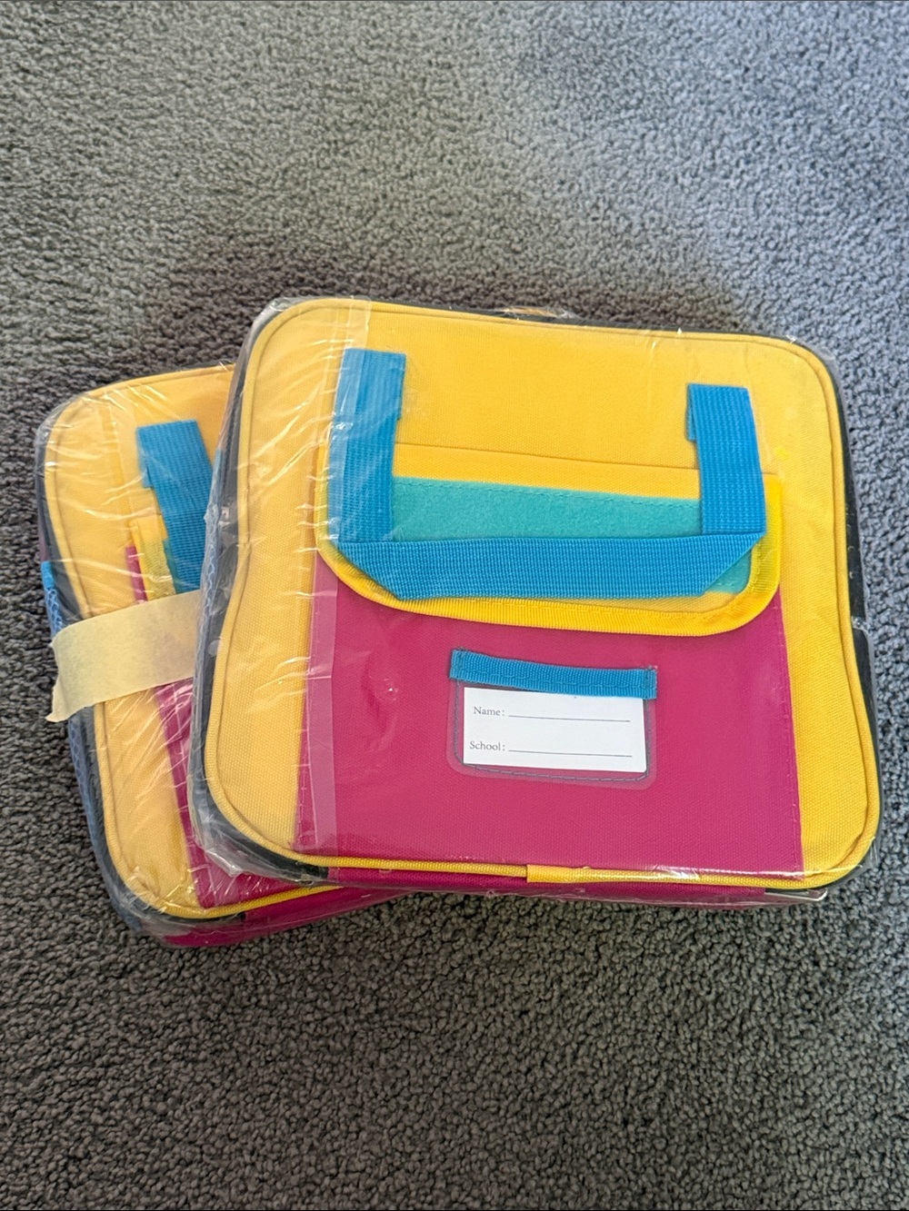 2 PACK! Kids Collapsable Lunch Boxes w/Shoulder Strap-Pink, Yellow, Blue, Green
